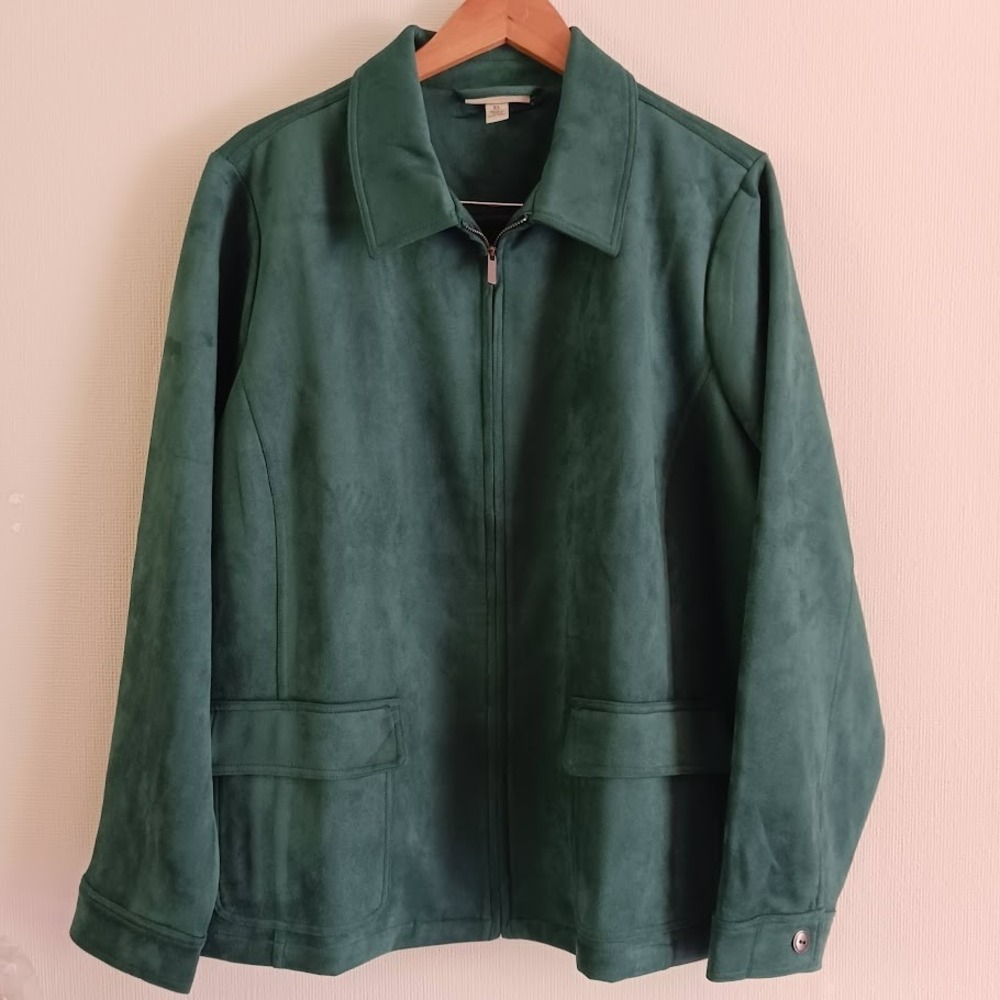 Women's Microsuede Zip-Front Jacket,‎ Appleseed's, size XL, Forest Green
